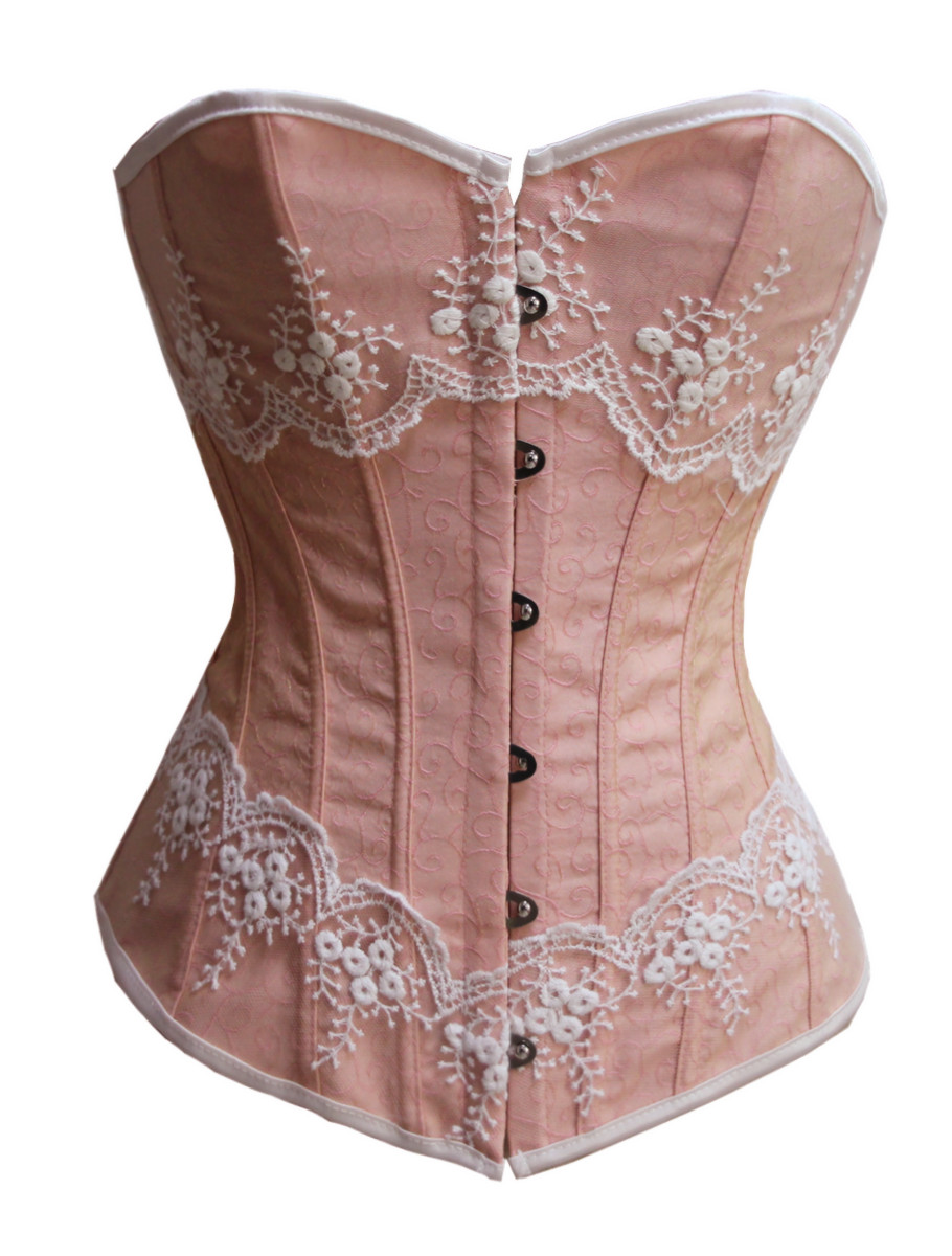 pink & white design Brocade Fabric women corset top bustier underwear